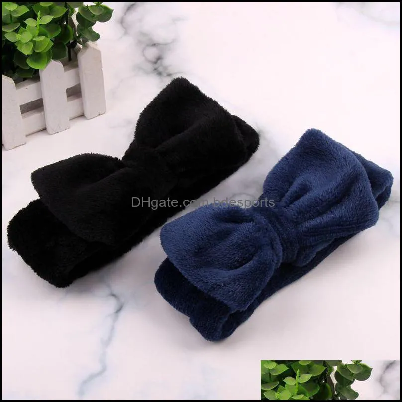 Coral Fleece Bow Hair Band Solid Color Wash Face Makeup Soft Headbands Fashion Girls Turban Head Wraps Hair Accessories