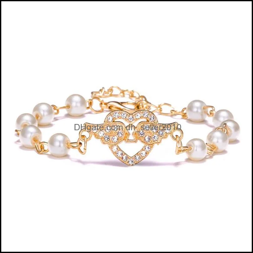 Fashion Crystal Rhinestone Infinity Bracelets Star Starfish Cross Butterfly Angel Wings Charm Imitation Pearl Beads Bracelet For Women