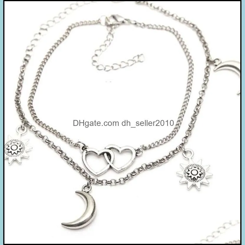 Plated Silver Women Ankle Chain Jewellery Metal Sunlight Crescent Moon Love Heart Anklets Simple Style 1 7hy J2B