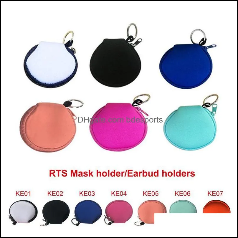 Multifunctional Neoprene Small Purse Zipper Coin Purse Face Mask Holder For Earphone Bags Purse Zipper Pouch with Keyring 100pcs