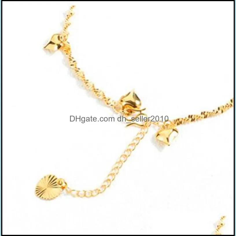 Womens Anklet Chain 18kGold Filled Solid Beach Foot Chain Link with Heart Design For Lady Classic Style Sexy Jewelry 25cm Long 23 W2