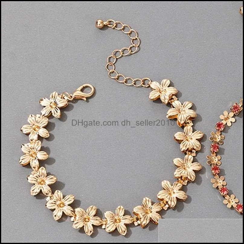 Wholesale Chain High Street Design 2 Layers Gold Plating Daisy Bracelet Vintage Retro Jewelry Link, 3383 Q2