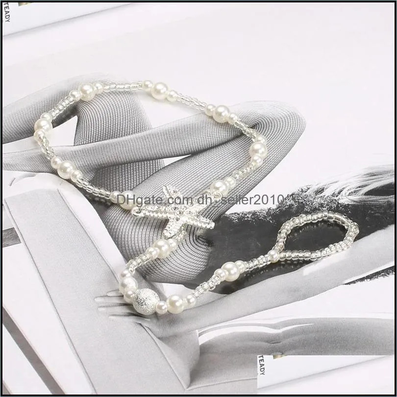 Anklets Jewelry Pearl Starfish Ankle Chain Anklet Beach Wedding Foot Barefoot Sandal Chains For Women 1366 D3