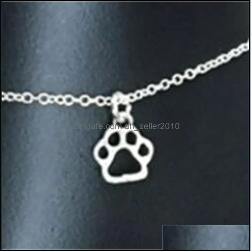 20pcs/lot Silver Chain Paw Print Ankle Anklet Bracelet Barefoot Sandal Beach Foot DIY Jewelry 1782 T2