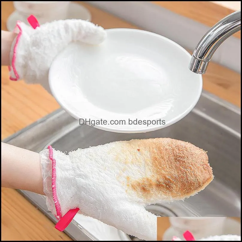 White Bamboo Fiber Gloves For Dish Washing Kitchen Cleaning Gloves Household Kitchen Durable Reusable Cleaning Gloves