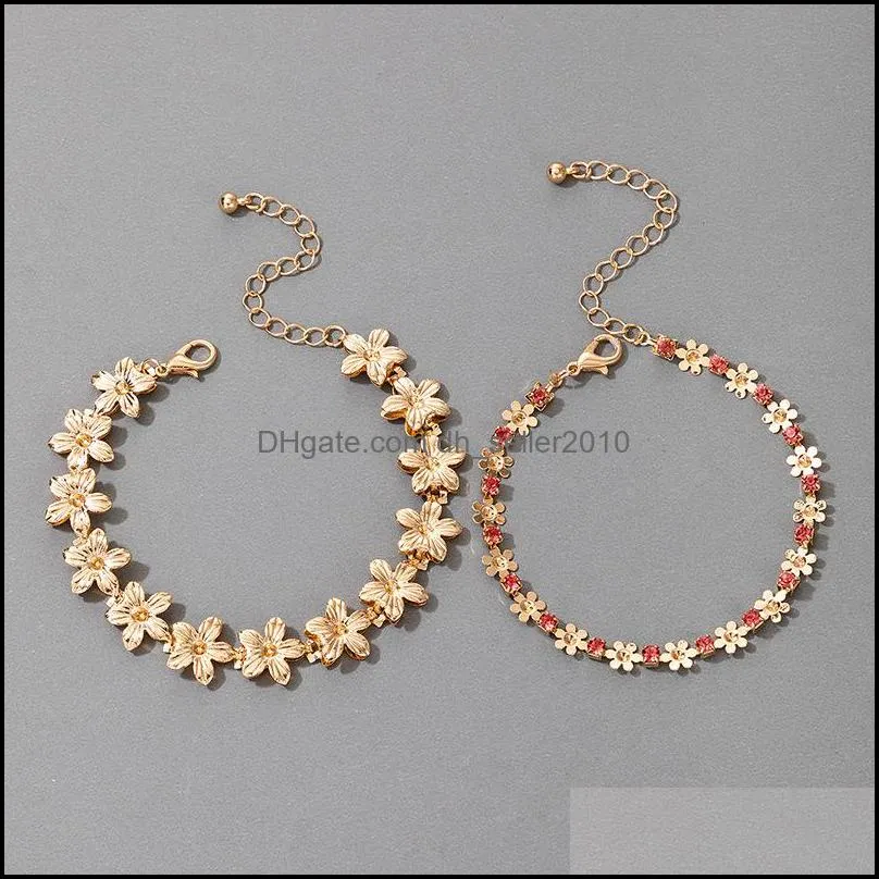 Wholesale Chain High Street Design 2 Layers Gold Plating Daisy Bracelet Vintage Retro Jewelry Link, 3383 Q2