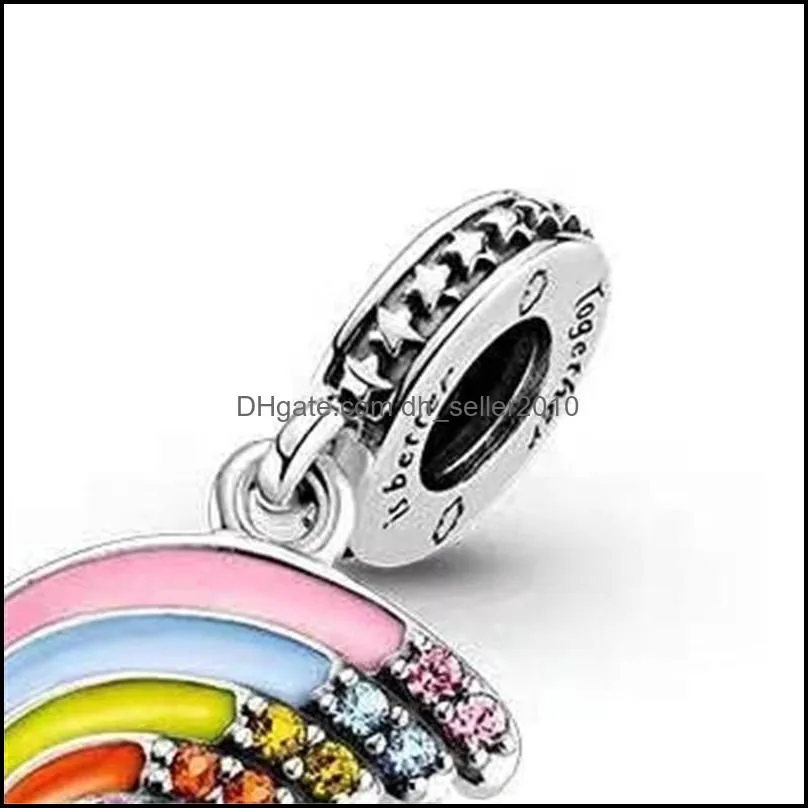 100% 925 Sterling Silver Colourful Rainbow Dangle Charm Fit Original European Charm Bracelet Fashion Jewelry Accessories