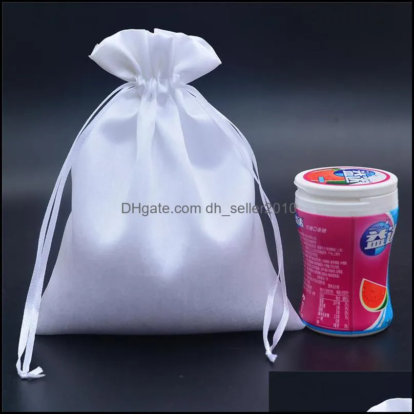 50pcs/lot 7x9 10x12 16x20 cm White Satin Pouch Drawstring Bags For Jewellery Pouches Makeup Wig Packaging Gift Bag 1239 E3
