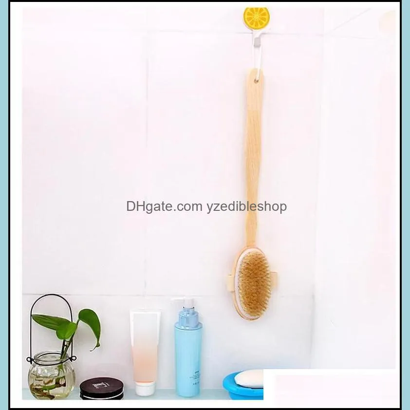 Bathroom Body Brushes Long Handle Bath Natural Bristles Brushes Exfoliating Massager With Wooden Handle Dry Brushing Shower Tool