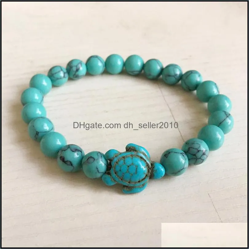 8mm Chain Strand Bracelet Turquoise Volcanic Rocks Adjustable Tortoise Elastic Fashion Jewelry Women Man Beaded Bracelets Energy 3 7hs