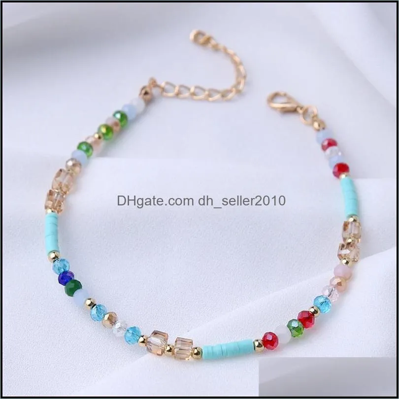 Fashion Colorful Crystal Bead Anklets for Women Barefoot Sandals Foot Anklet Bracelet Bohemia Summer Beach Charm Bead Jewelry Gift 1357