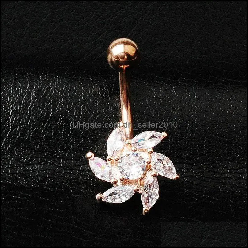 Stainless Steel Navel Pin Human Body Puncture Zircon Inlaid Fashion Ornaments Bauhinia Man Woman High Quality Umbilicus Ring 4 5hz B3
