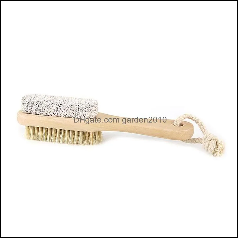 2 in 1 Cleaning Brushes Natural Body Foot Exfoliating SPA Brush Double Side with Nature Pumice Stone Soft Bristle Brush