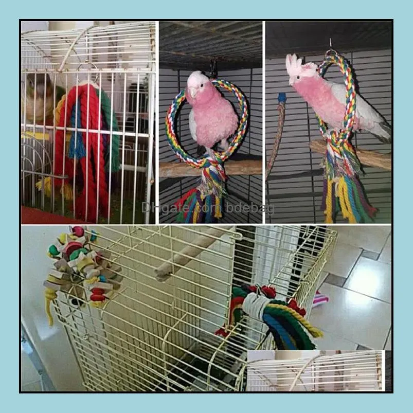 Parrot Bite Toys Pet Parrot Perch Braided Budgie Chew Cotton Rope Bird Cage Conure Cockatiel Toy Pets Birds Training Accessories