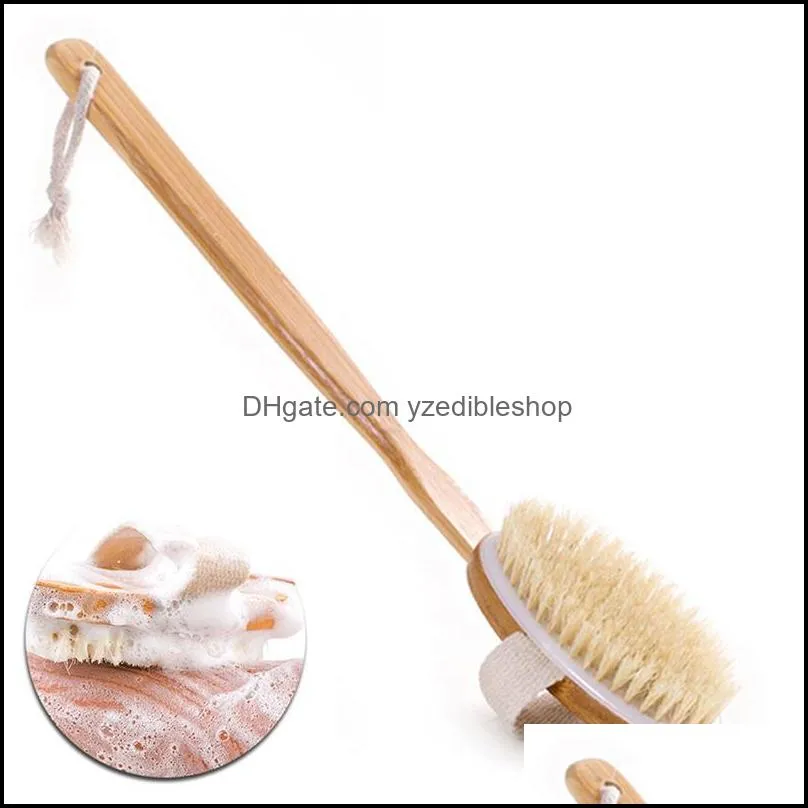 Bathroom Body Brushes Long Handle Bath Natural Bristles Brushes Exfoliating Massager With Wooden Handle Dry Brushing Shower Tool