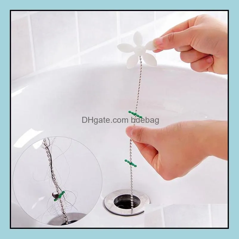 Useful Shower Chain Hair Cleaner Wig Kitchen Sink Filter Drain Hair Catcher Bathroom Bathtu Hair Removal Tool