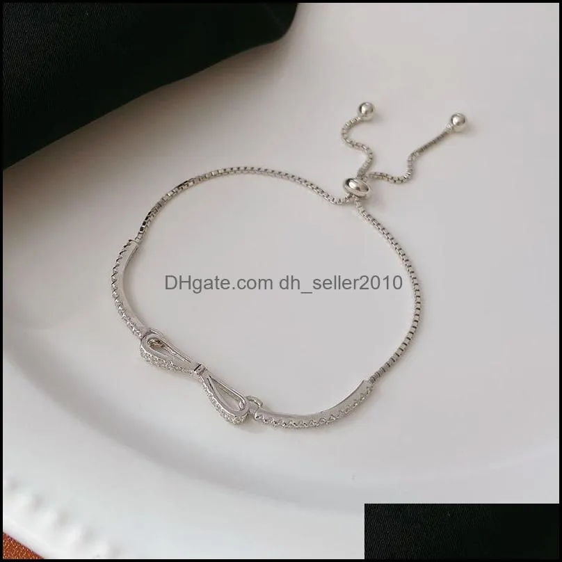 Silver Color Bowknot Bracelet for Women Shiny Zircon Bracelet Wedding Party Jewelry Gifts 5594 Q2