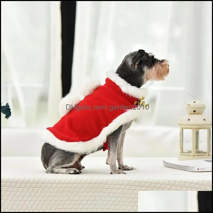 Winter Thicken Warm Pet Dog Christmas Costume Bell Cape Cloak Dress Up New Year Party Photography Props Wholesale