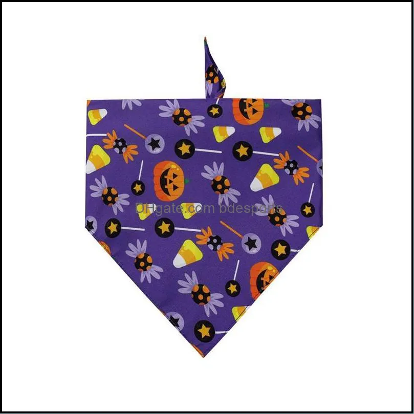 Halloween Cat Dog Bandana Bibs Scarf Collar Adjustable Pet Neckerchief Scarf Double Layer Saliva Towel for Medium Large Dogs Triangle