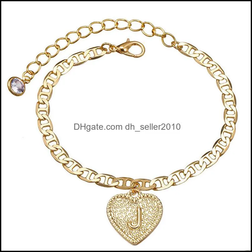 26 English Initial heart anklet chain Crystal gold chains heat charm foot chains letters women fashion jewelry will and sandy gift 521