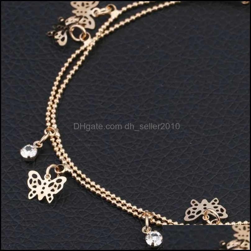 Butterfly Double Deck Alloy Anklet Fashion Ladies Foot Chain Gold Bohemian Sexy Charming Jewelry Beach 2 3zx Q2