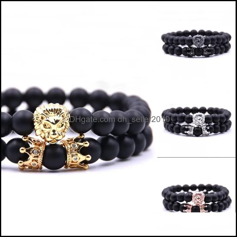  Crown Bracelet Frosted Black Bead Charm Bracelets Men Women Wristband Jewelry Accessories Chain Fashion 4 8bb G2B