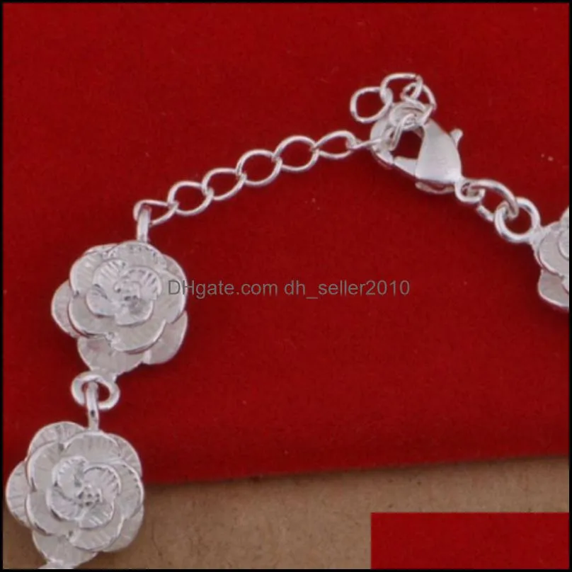 925 Sterling Silver Full Rose Flower Chain Bracelet For Women Wedding Engagement Party Fashion Jewelry 1283 T2