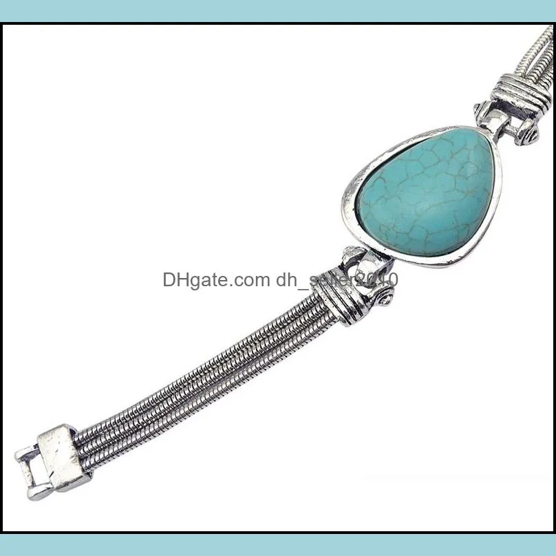 Fashion Bracelet Turquoise Popular Retro Hand Jewelry Women Man Chain Bracelets Vintage Silver Plated Bangle Party 8 4rq K2B