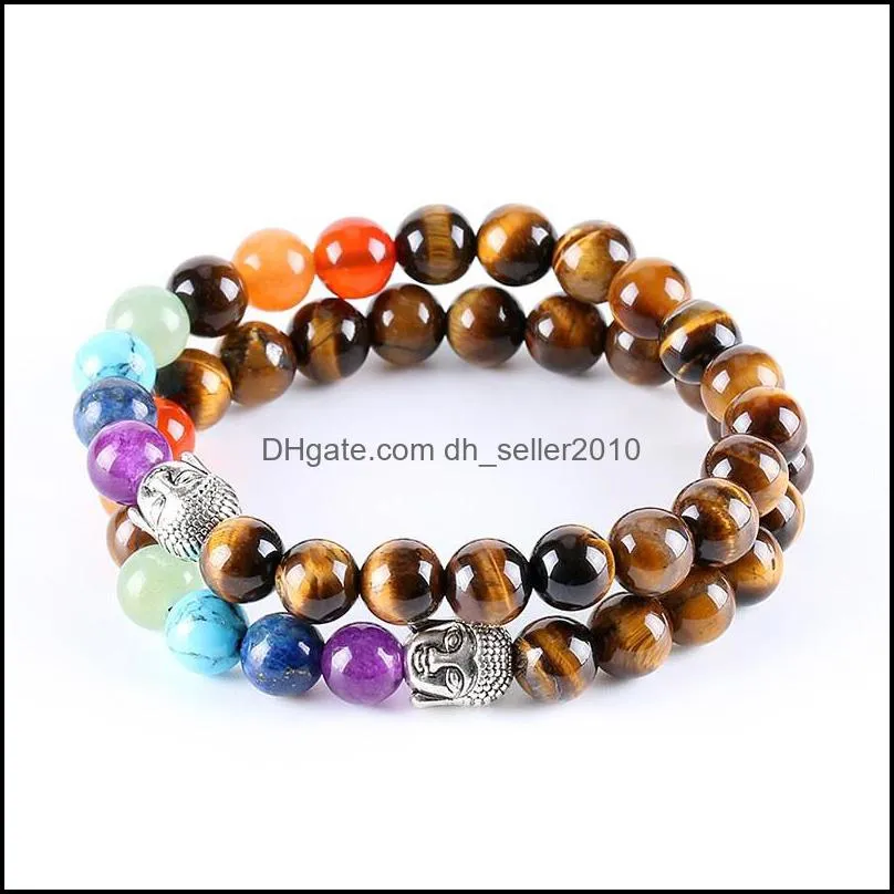 7 Reiki Chakra Bracelet Natural Stone Purple Crystal Beads Bracelets Energy Beads Yoga Wristband Men Women Tiger Eye Stone B 54 K2