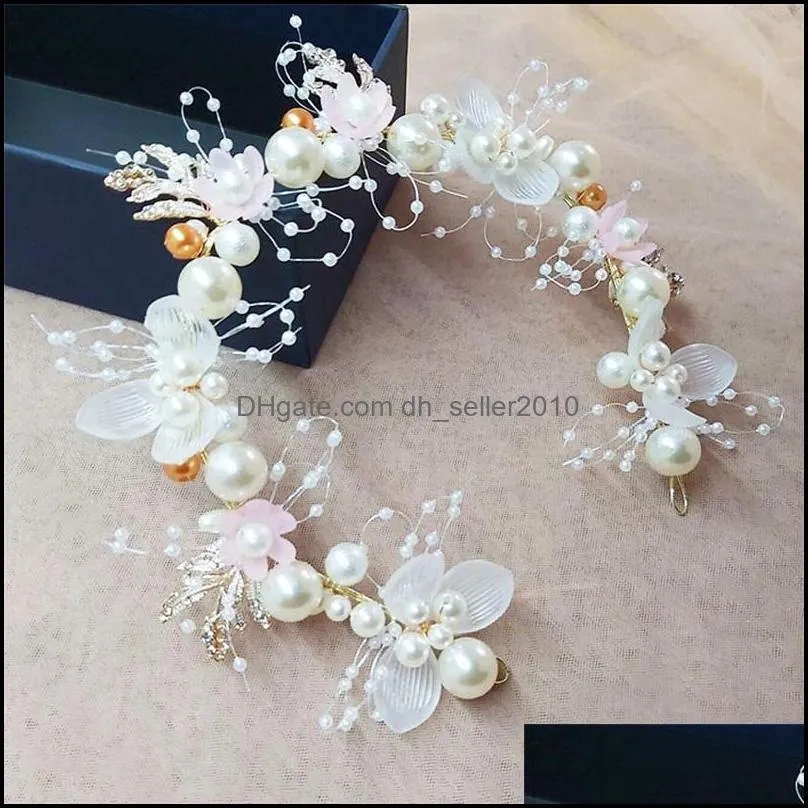 Fashion Pearl Flower Headband Bridal Wedding Crown Hair Accessories Hair Band Tiara Crystal Headpiece Hair Jewelry 5636 Q2