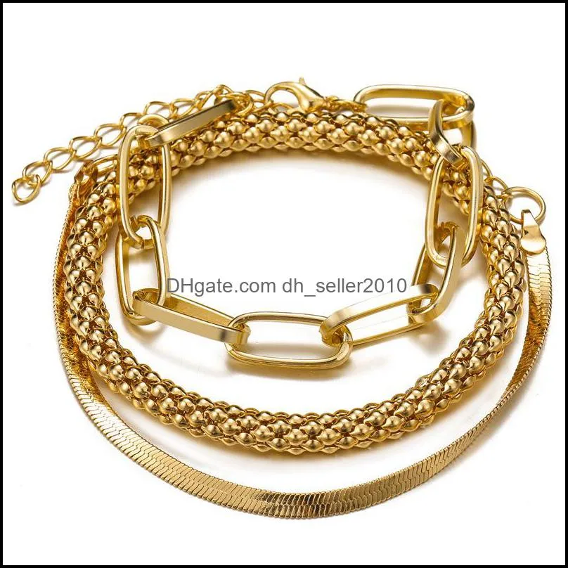 3PCS/Set Fashion Thick Chain Link Bracelets Bangles For Women Vintage Snake Chain Gold Silver Color Bracelets Set Punk Jewelry 5597 Q2