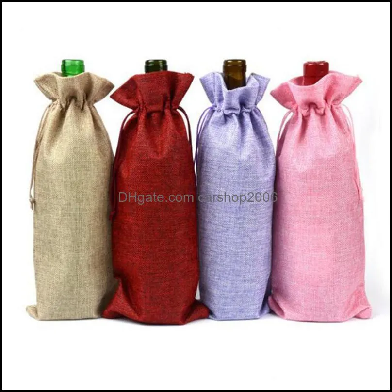 18 Colors Wine Bottle Covers Champagne Wine Bag Blind Packaging Gift Bags Rustic Hessian Christmas Dinner Table Decoration