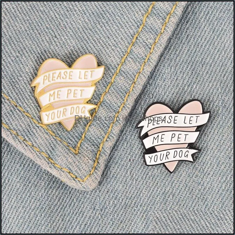 pink heart banner enamel pins gold black pet dog related brooch gift animal button badge cap clothes lapel pin jewelry gift