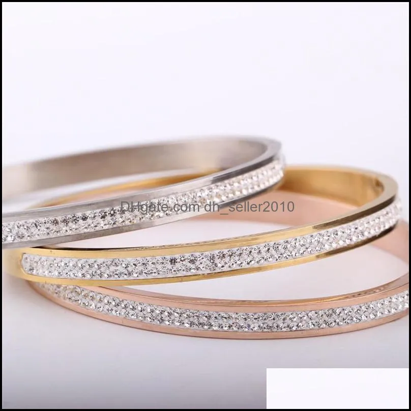 Two Row crystal rhinestone pave stainless steel bracelets & bangles for women Fashion Jewelry Bangle Accessories Drop Shipping 1062 T2