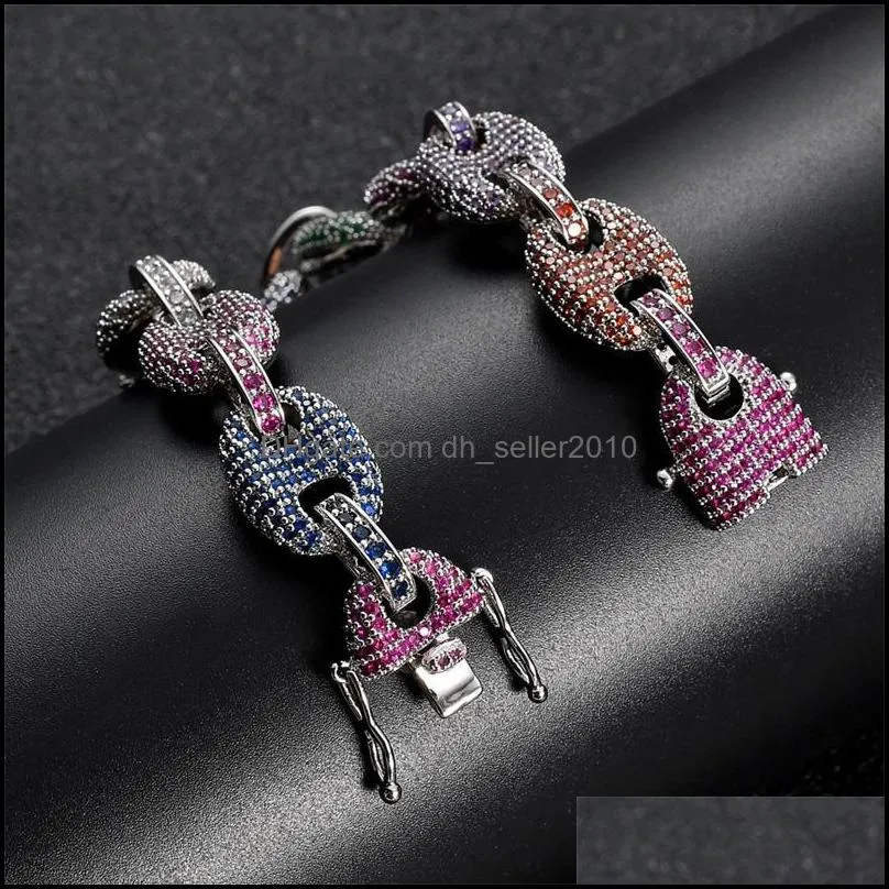 Hip Hop Bracelets Exquisite Bling Multicolor Zircon Bracelets Fashion Men 18K Gold Plated Button Chain Bracelets Jewelry 3477 Q2