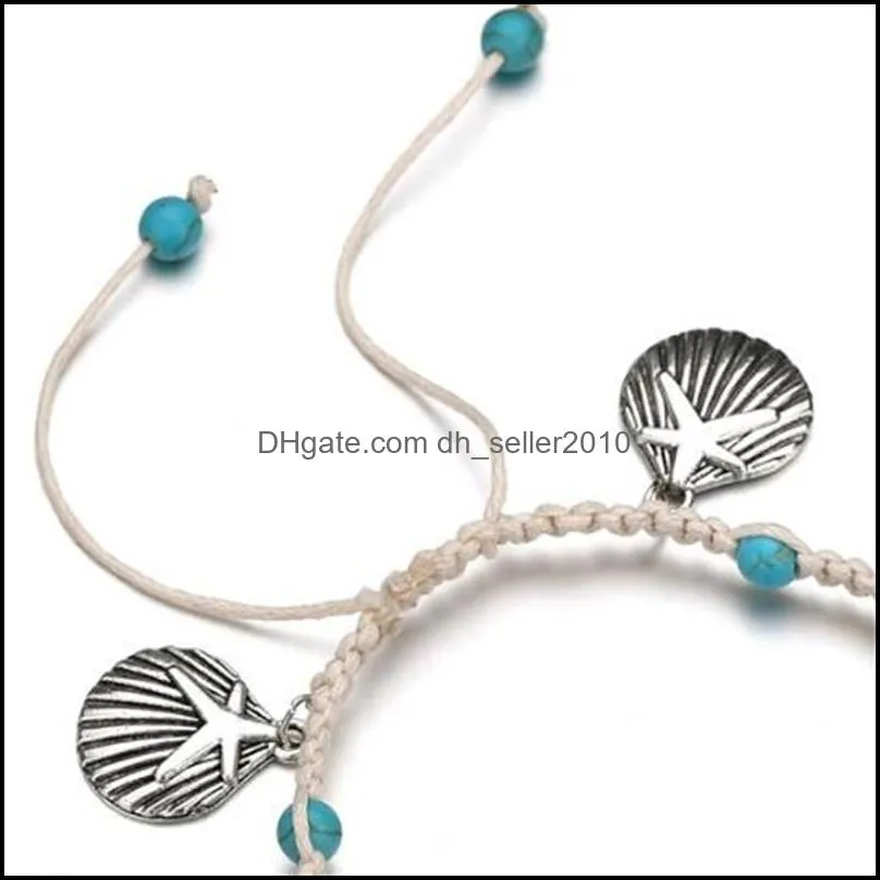 Bohemian Starfish Stone Anklets Set For Women Vintage Handmade Wave Anklet Bracelet on Leg Beach Ocean Jewelry BB173 135 W2