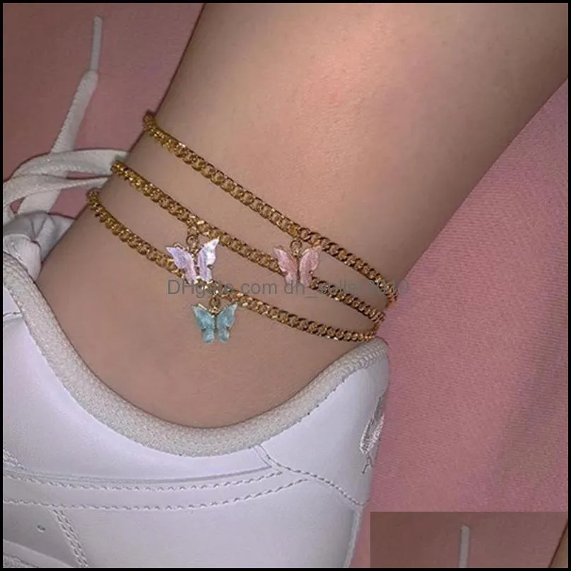 Butterfly charm anklet chain summer beach gold Ankle Chain foot bracelet fashion jewelry will and sandy gift 517 T2