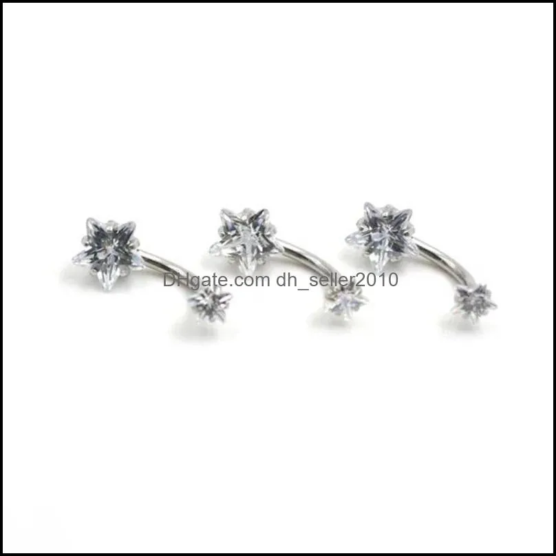 316L Stainless Steel Double Crystal Star Gold Belly Ring Piercing Jewelry Cubic Zircon Bell Button Rings 2441 T2