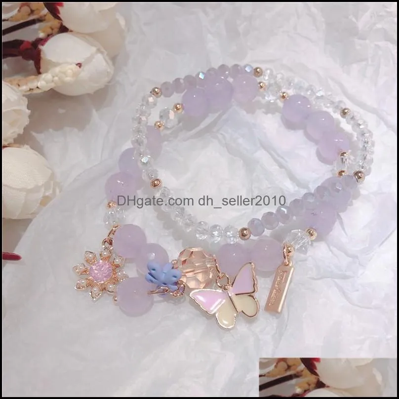 Korean Mashan jade two piece set lady style butterfly summer bracelet production Bracelets Crystal Crystal 67 N2