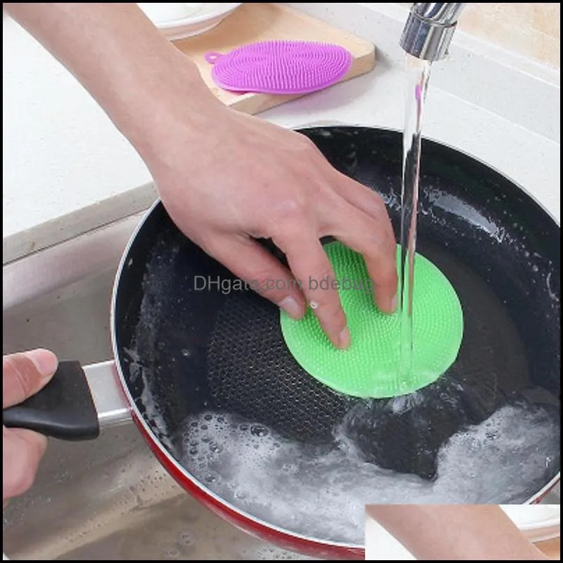 Kitchen Accessories Silicone Dish Washing Brush Bowl Pot Pan Wash Cleaning Brushes Cooking Tool Cleaner Sponge Scouring Pads