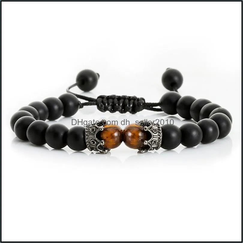 Black Lava Stone Crown Charm Tiger Eye Beads Bracelet For Men Women Braided Bracelets Handmade Adjustable Jewelry 5646 Q2