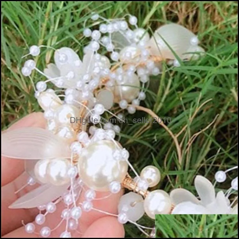 Fashion Pearl Flower Headband Bridal Wedding Crown Hair Accessories Hair Band Tiara Crystal Headpiece Hair Jewelry 5636 Q2