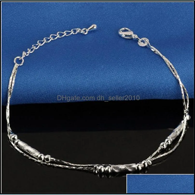 Stamped 925 Sterling Silver Anklets For Womens Simple Beads Silver Chain Anklet Ankle Foot Jewelry