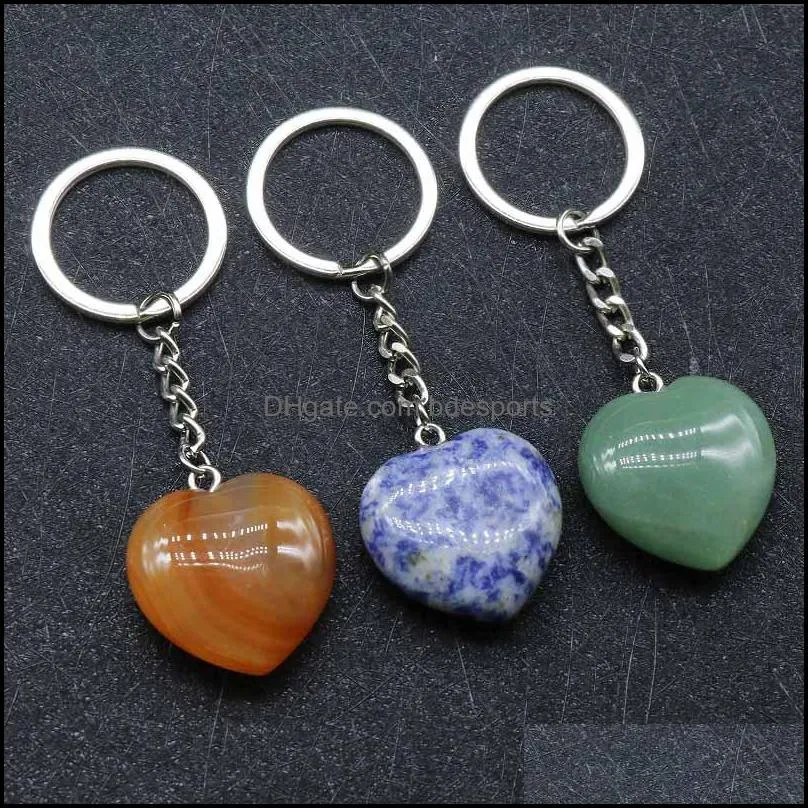 Natural Crystal Stone Keychain Pendant Party Favor Creative Heart Shaped Gemstone Key Chain Fashion Accessories Keyring Birthday Gift