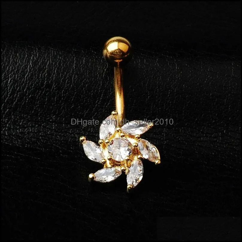Stainless Steel Navel Pin Human Body Puncture Zircon Inlaid Fashion Ornaments Bauhinia Man Woman High Quality Umbilicus Ring 4 5hz B3