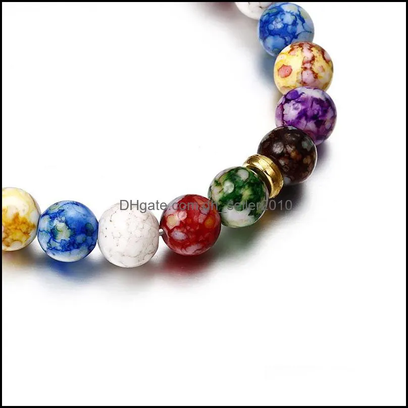 Natural Dull Polish Stone Bracelets Colorful Chakra Yoga Energy Buddhist Prayer Bead Bronze Beaded Bracelet Ornament 3050 Q2