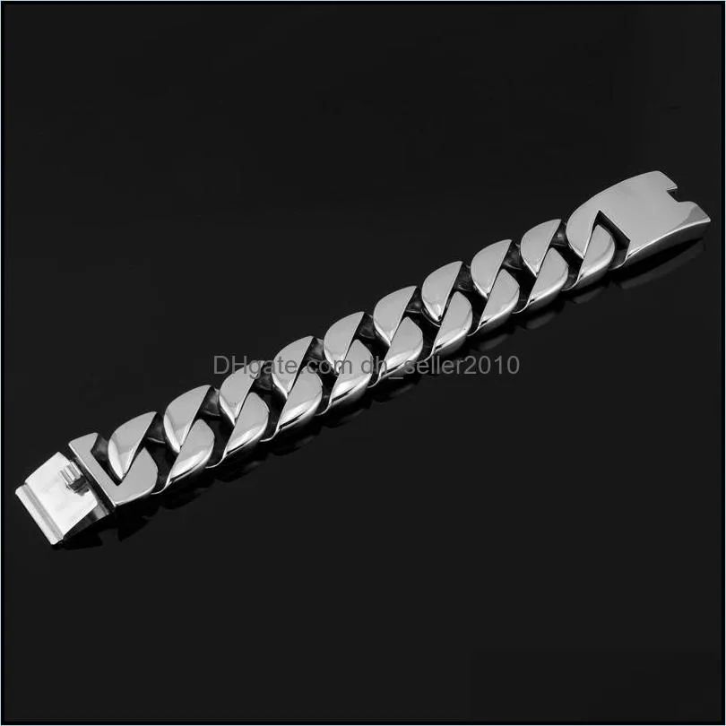 30mm Stainless Steel Bangle Mens Oversize Heavy Curb Cuban Chain Bracelets Rapper Exaggerated Hip hop Men Bangle Jewelry 1119 Q2