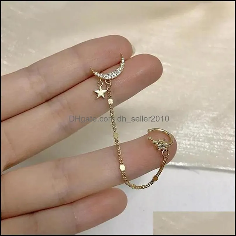 New Fashion Gold Color Moon Star Clip Earrings For Women Simple Fake Cartilage Long Tassel Ear Cuff Jewelry Gift 5588 Q2