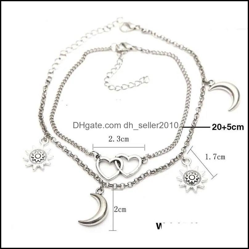 Plated Silver Women Ankle Chain Jewellery Metal Sunlight Crescent Moon Love Heart Anklets Simple Style 1 7hy J2B