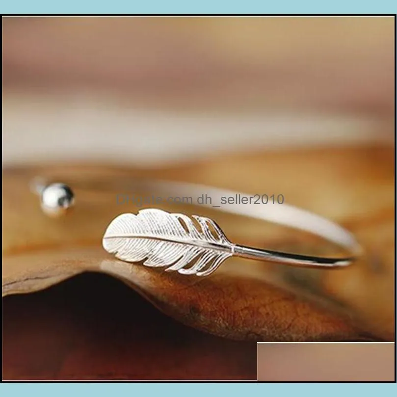 New Fashion 925 Sterling Silver Jewelry Not Allergic High-quality Female Simple Feather Small Ball Open Bracelet SB9 451 B3